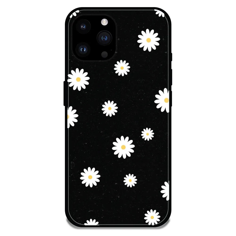 'White And Black Flower - Glossy Metal Silicone Case For Apple iPhone 14 Pro Max