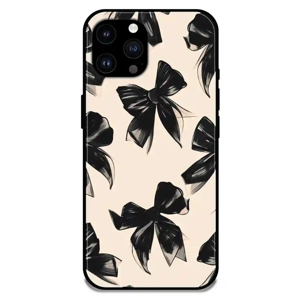 'Black Bows - Glossy Metal Silicone Case For Apple iPhone 14 Pro