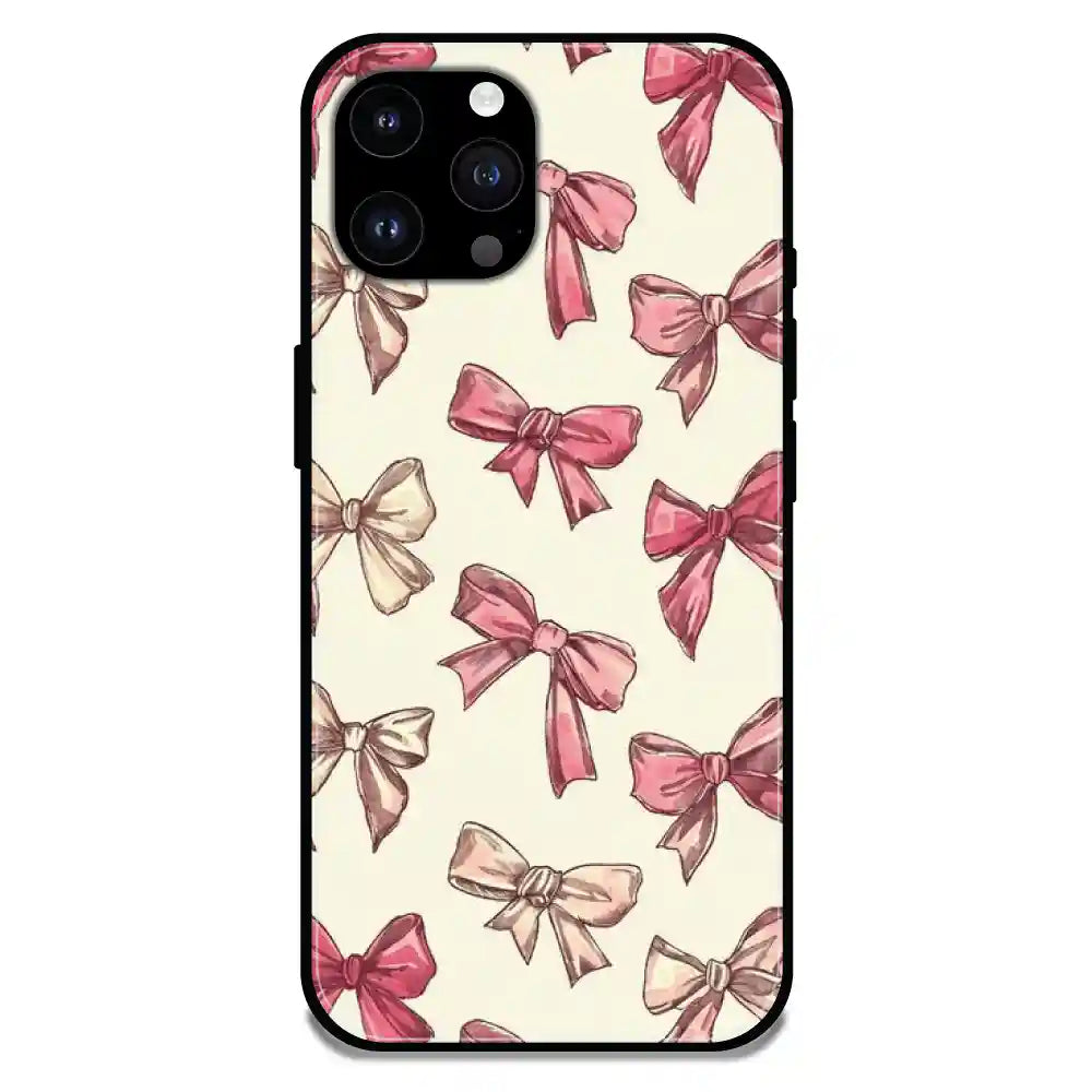 'Pastel Pink Bows - Glossy Metal Silicone Case For Apple iPhone 14 Pro