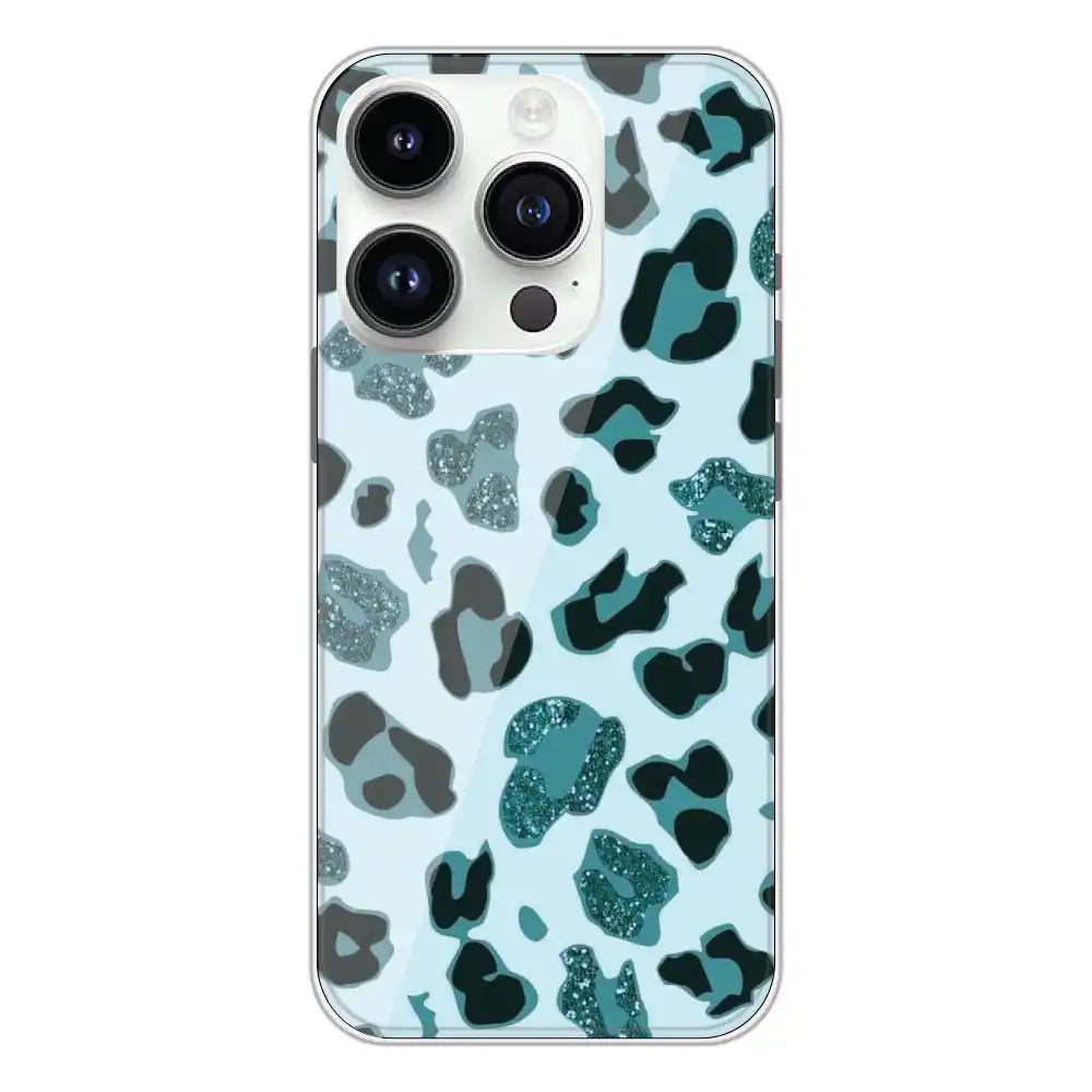 Blue Leopard Glitter Print - Printed Silicone Case For Apple iPhone 14 Pro