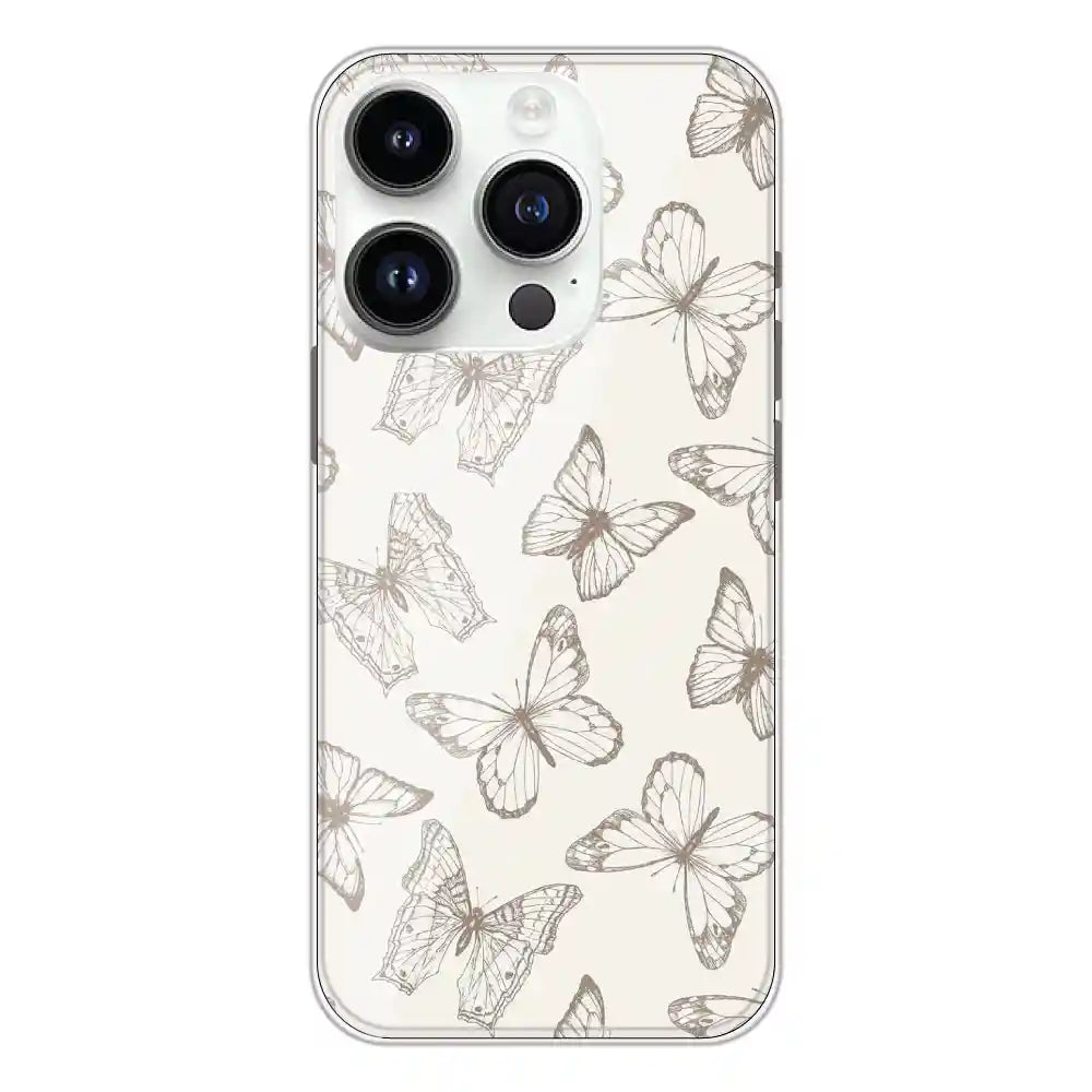 White Butterflies - Printed Silicone Case For Apple iPhone 14 Pro