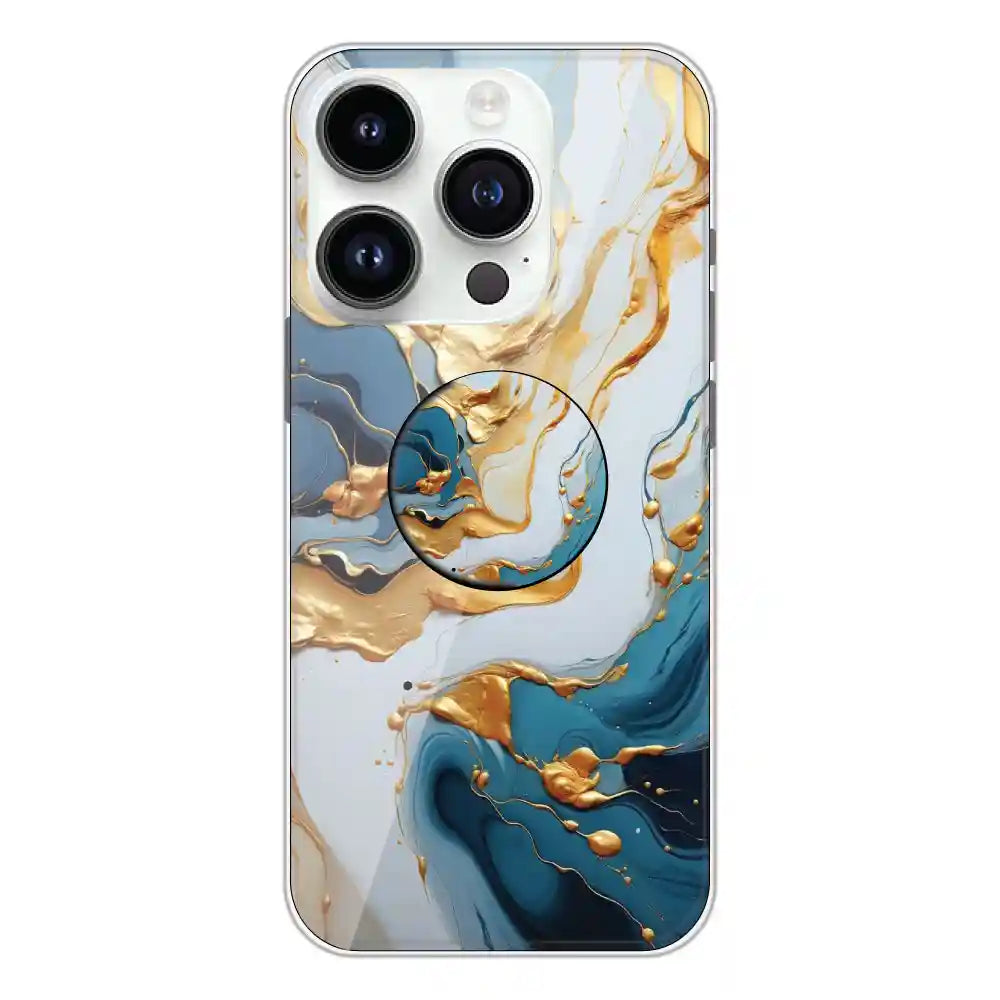Blue and Gold Marble - Silicone Grip Case For Apple iPhone 14 Pro