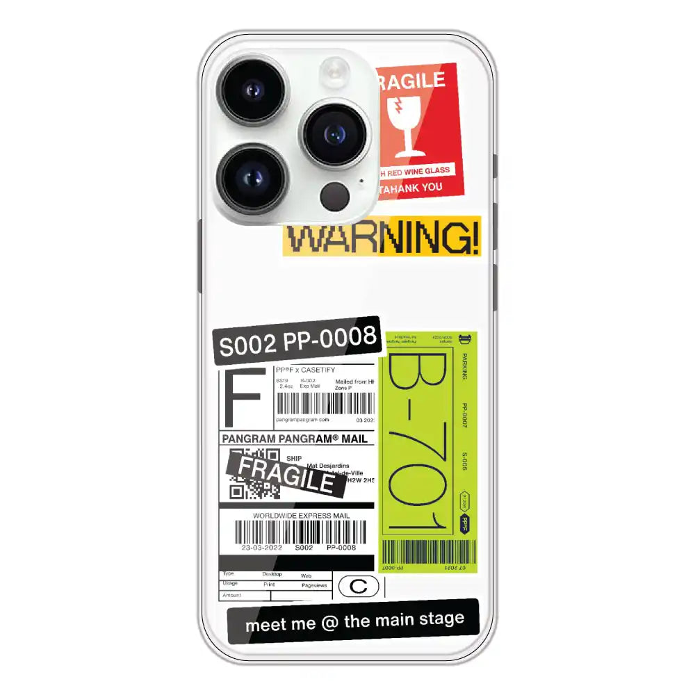 Fragile Labels - Clear Printed Silicone Case For Apple iPhone 14 Pro
