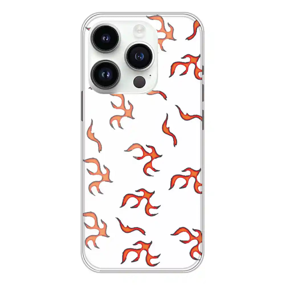 Orange Mini Flames - Clear Printed Silicone Case For Apple iPhone 14 Pro