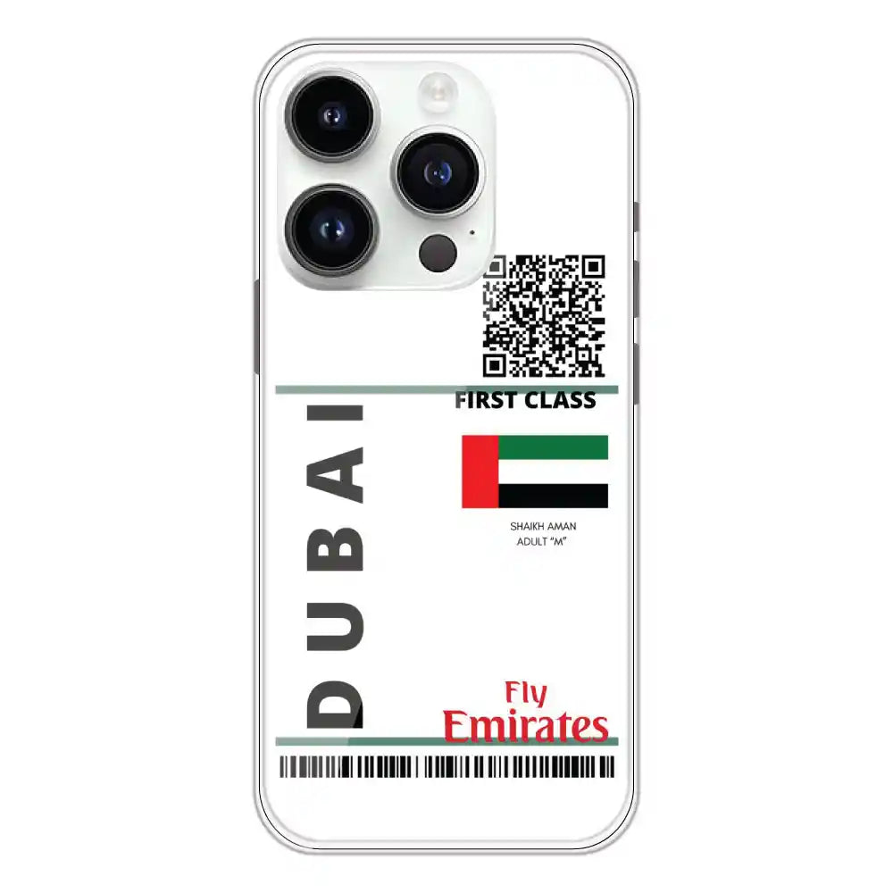 Dubai Ticket - Clear Printed Silicone Case For Apple iPhone 14 Pro