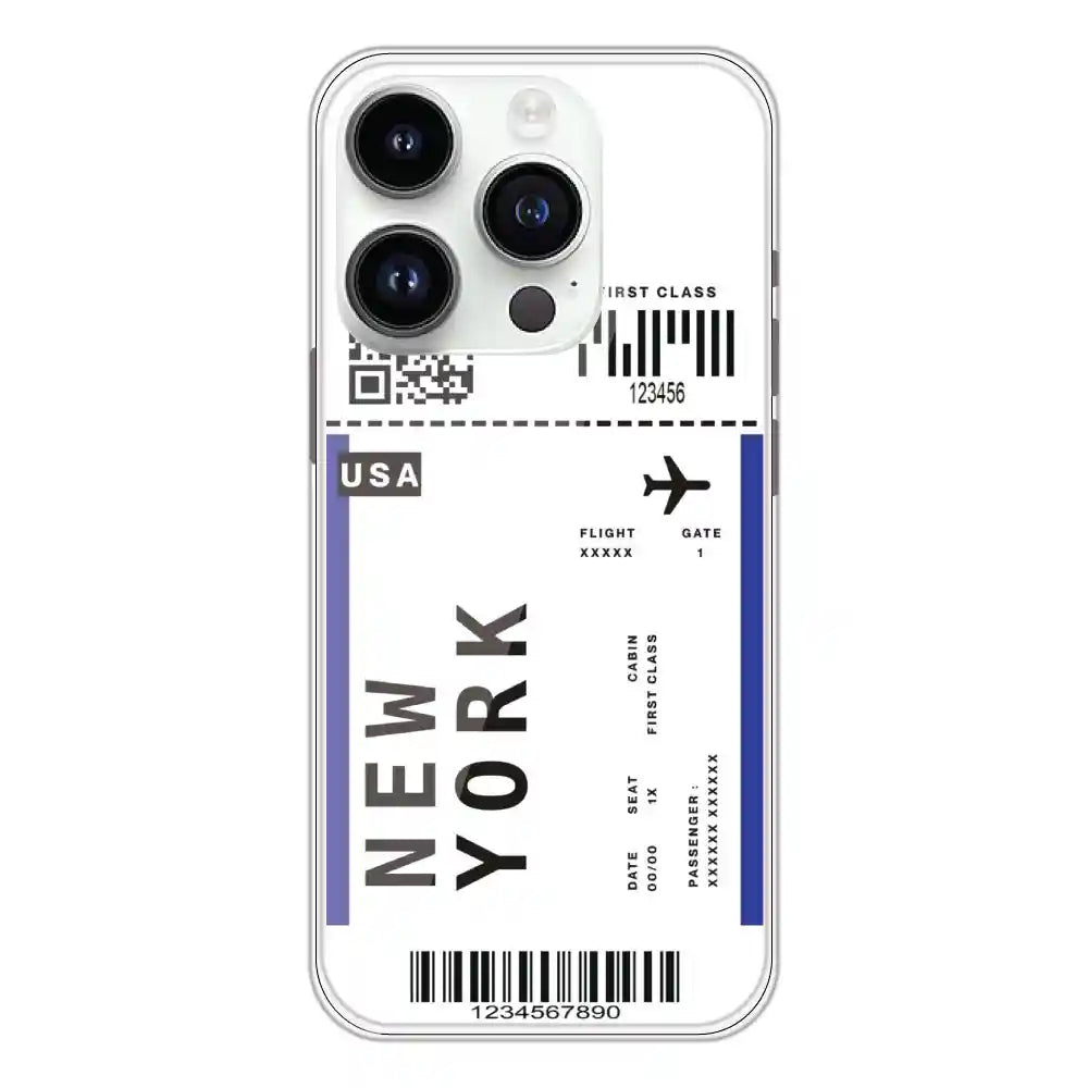 New York Ticket - Clear Printed Silicone Case For Apple iPhone 14 Pro