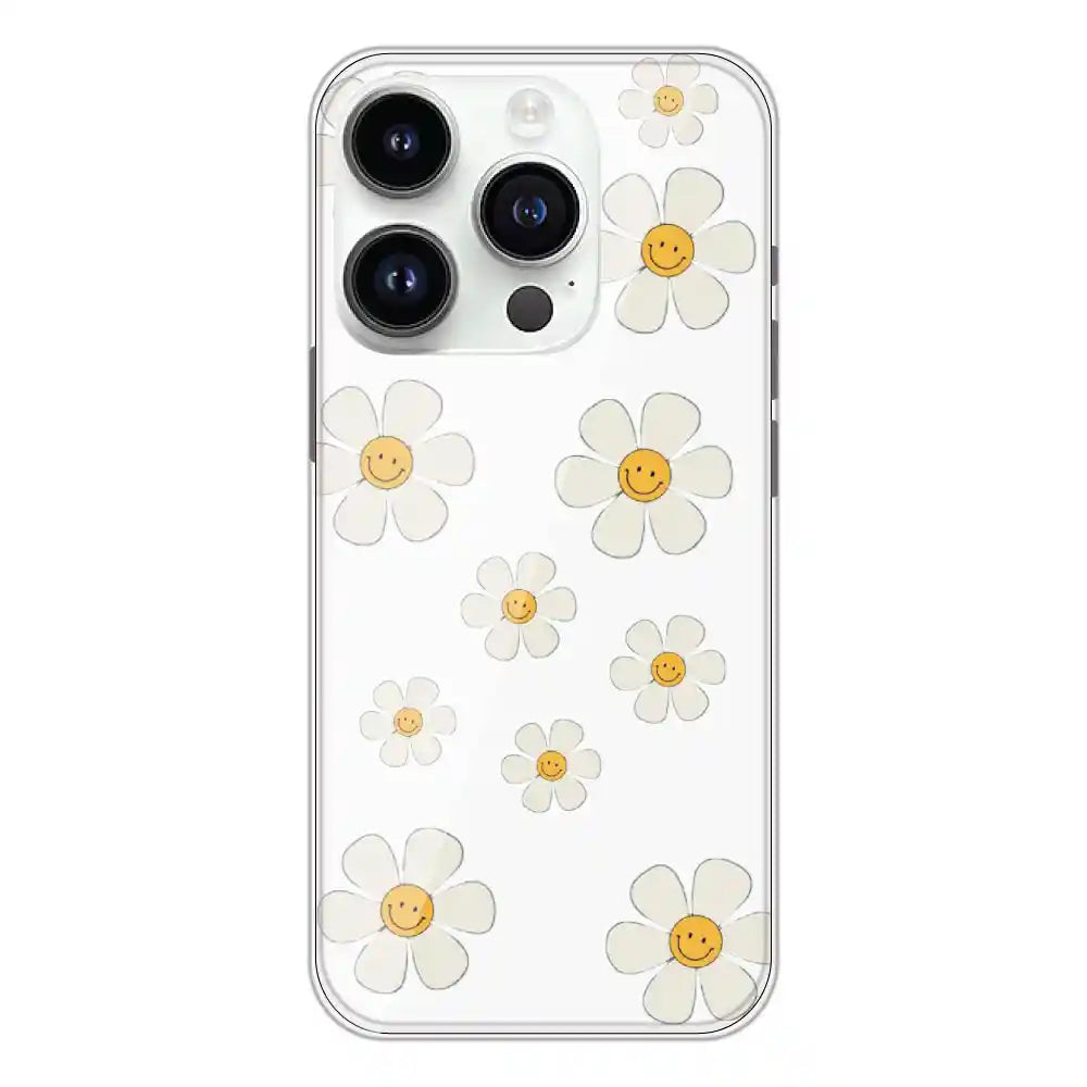 Smile Flowers - Clear Printed Silicone Case For Apple iPhone 14 Pro