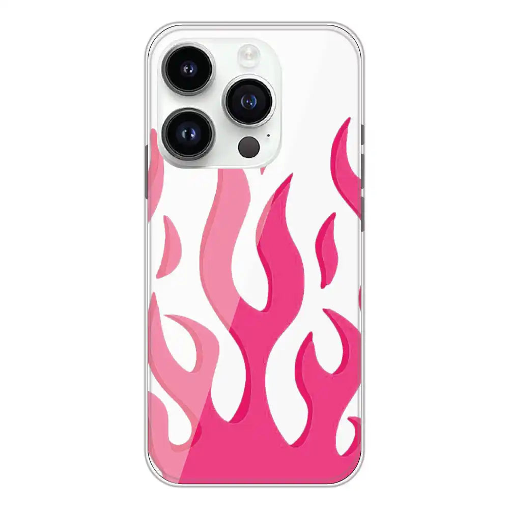 Pink Flames - Clear Printed Silicone Case For Apple iPhone 14 Pro