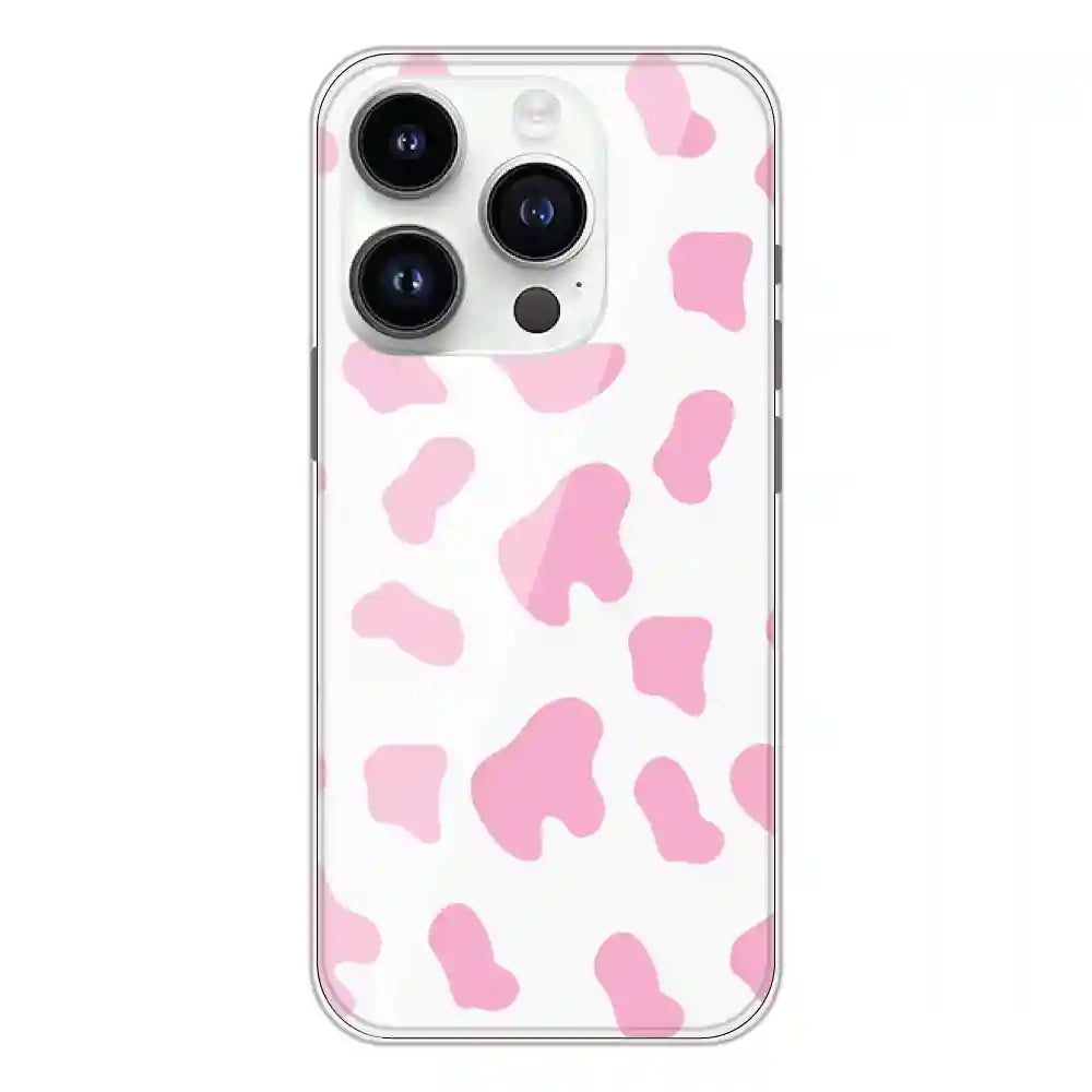 Pink Cow Print - Clear Printed Silicone Case For Apple iPhone 14 Pro