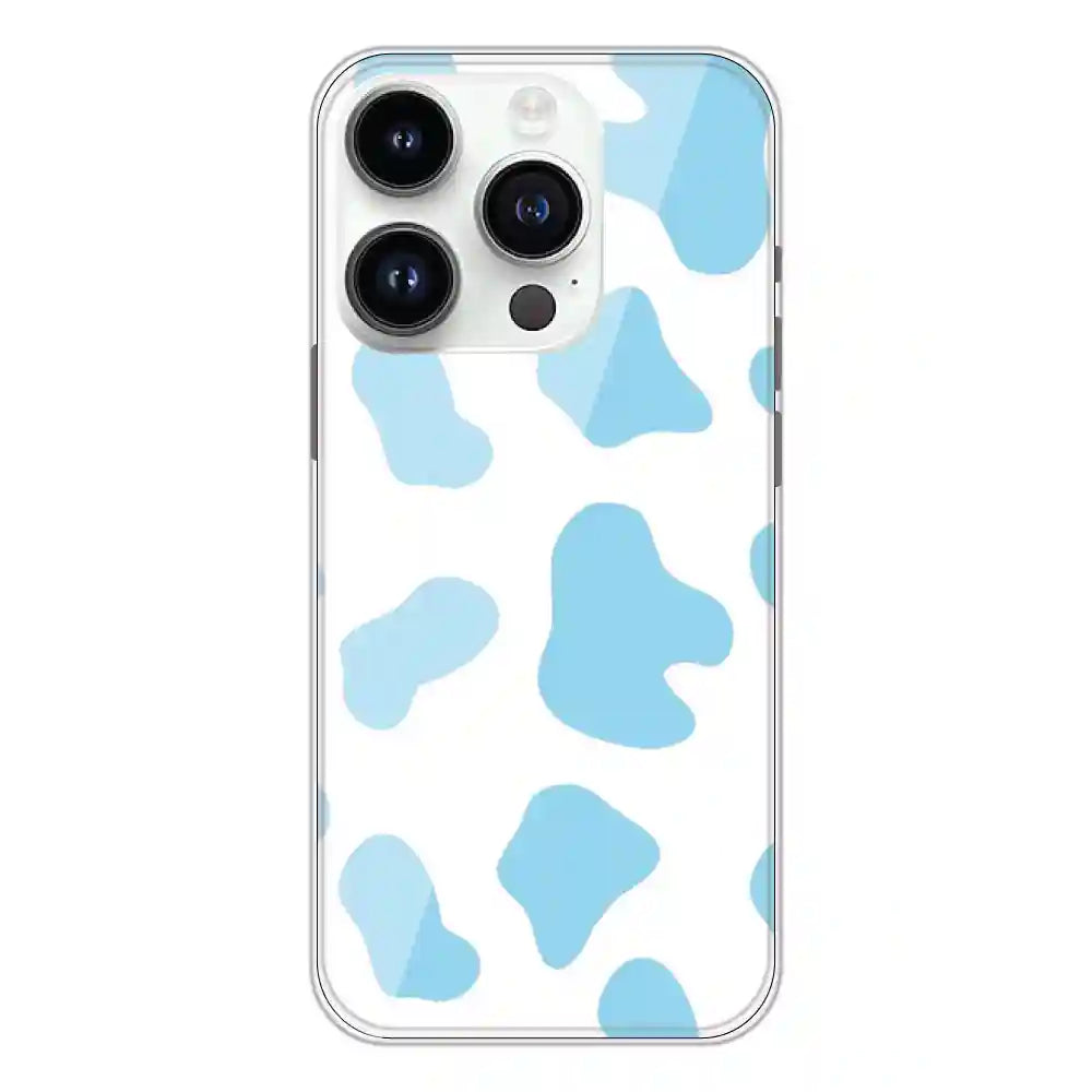 Blue Cow Print - Clear Printed Silicone Case For Apple iPhone 14 Pro