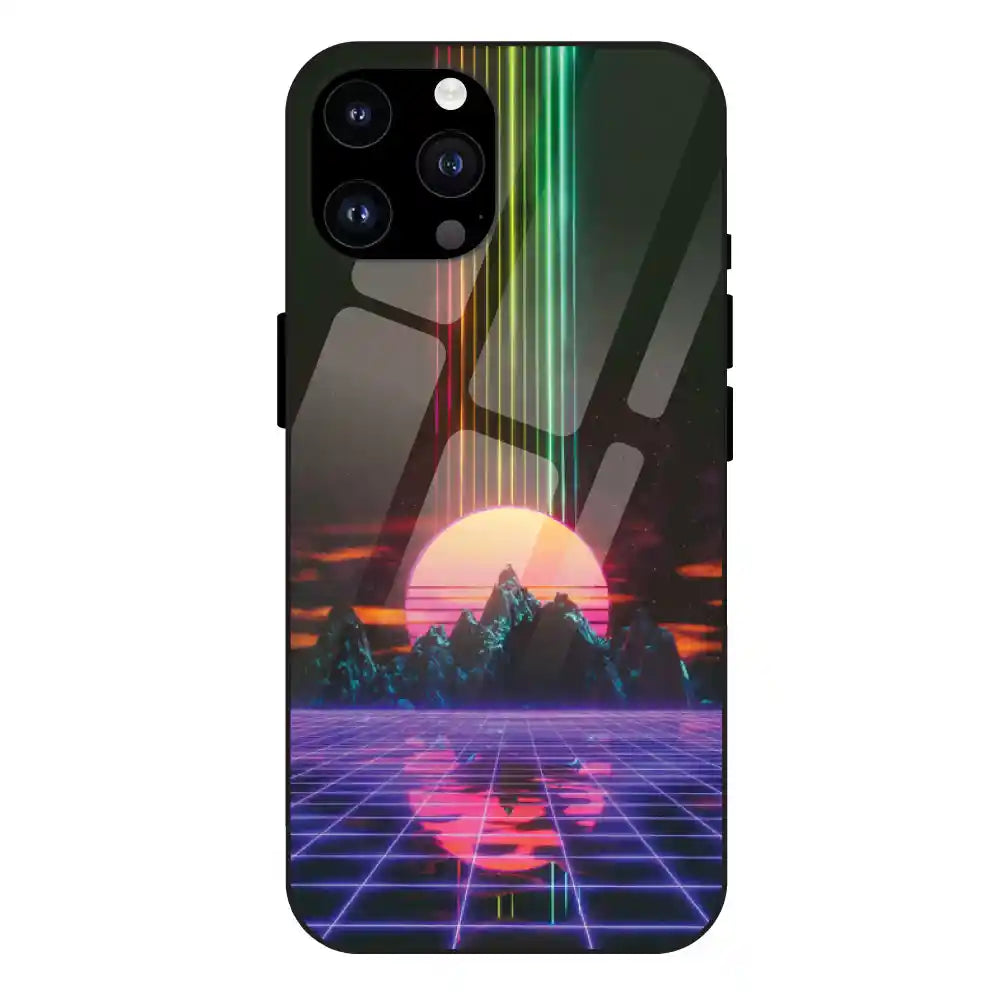 'Retro Sunset Synthwave - Glass Case For Apple iPhone 14 Pro