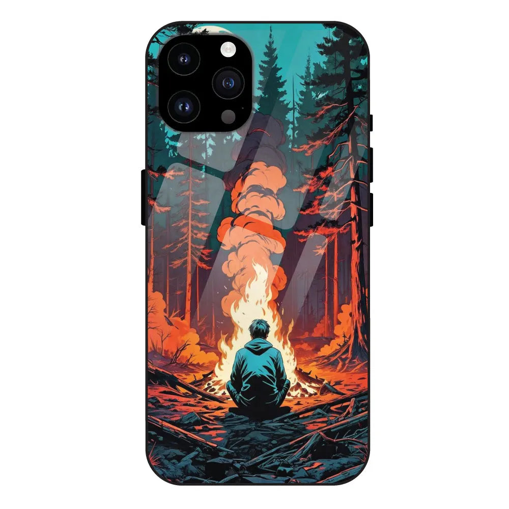 Boy With Camp Fire - Glossy Metal Silicone Case For Apple iPhone 14 Pro