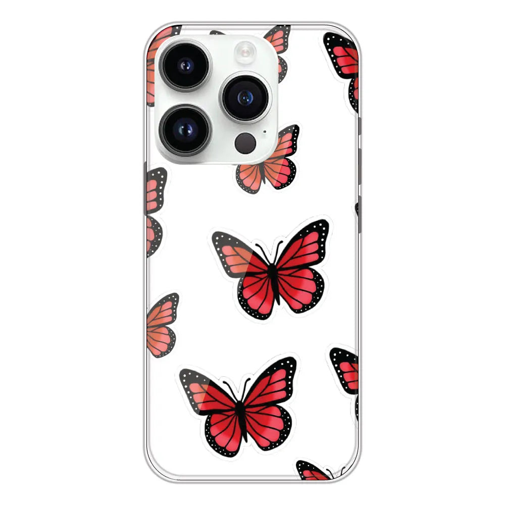 Red Butterfly - Clear Printed Silicone CaseFor Apple iPhone 14 Pro
