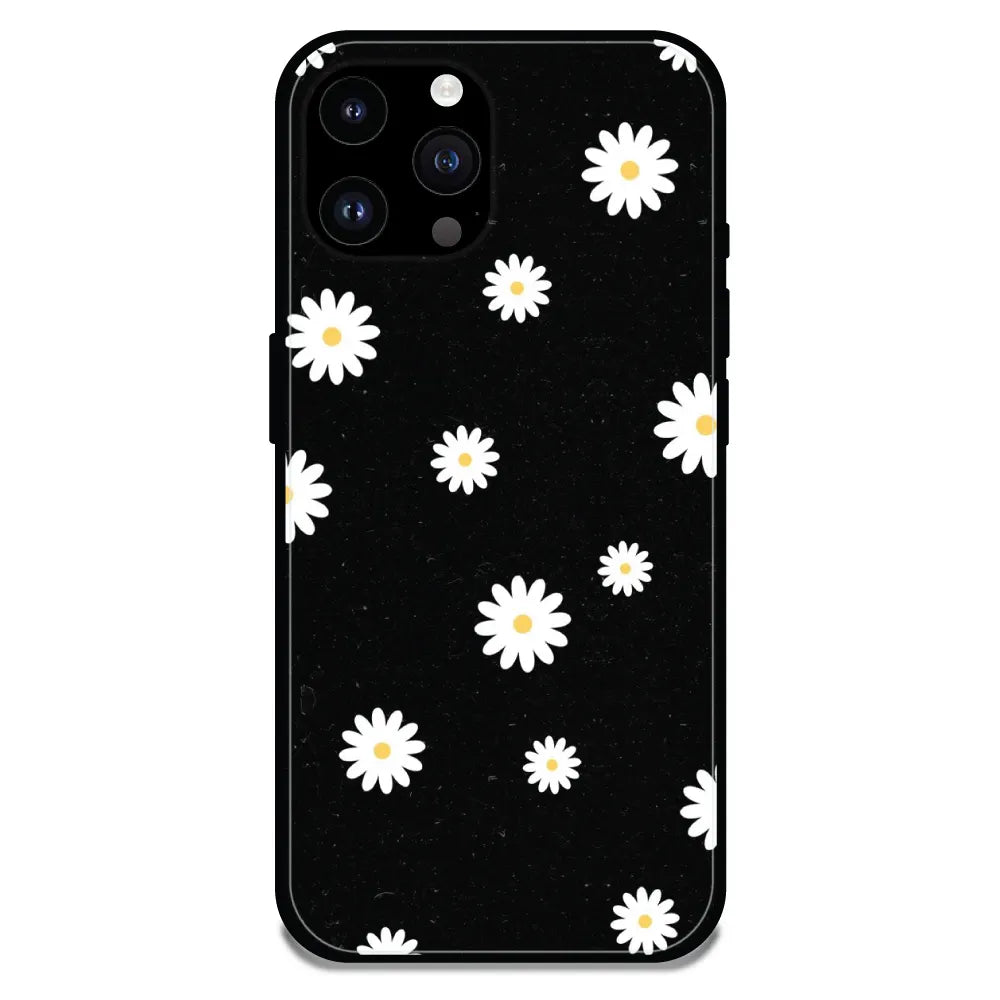 'White And Black Flower - Glossy Metal Silicone Case For Apple iPhone 14 Pro