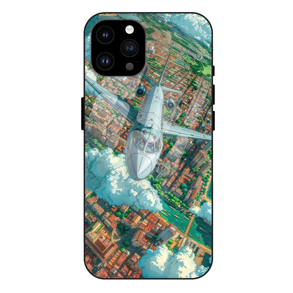 Flying Over City - Glossy Metal Silicone Case For Apple iPhone 14 Pro