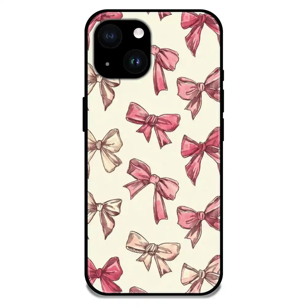 'Pastel Pink Bows - Glossy Metal Silicone Case For Apple iPhone 14