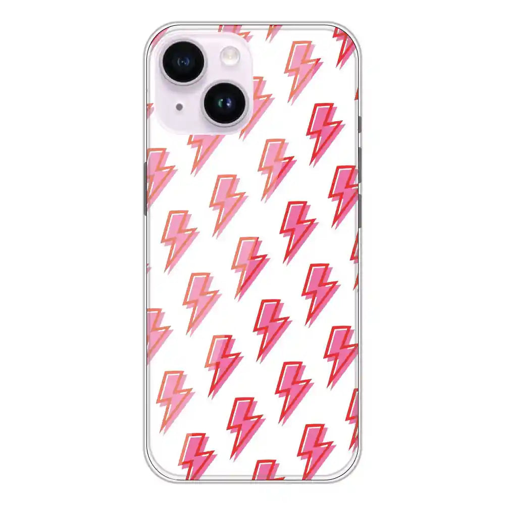 Pink Lightning Bolts - Clear Printed Silicone Case For Apple iPhone 14