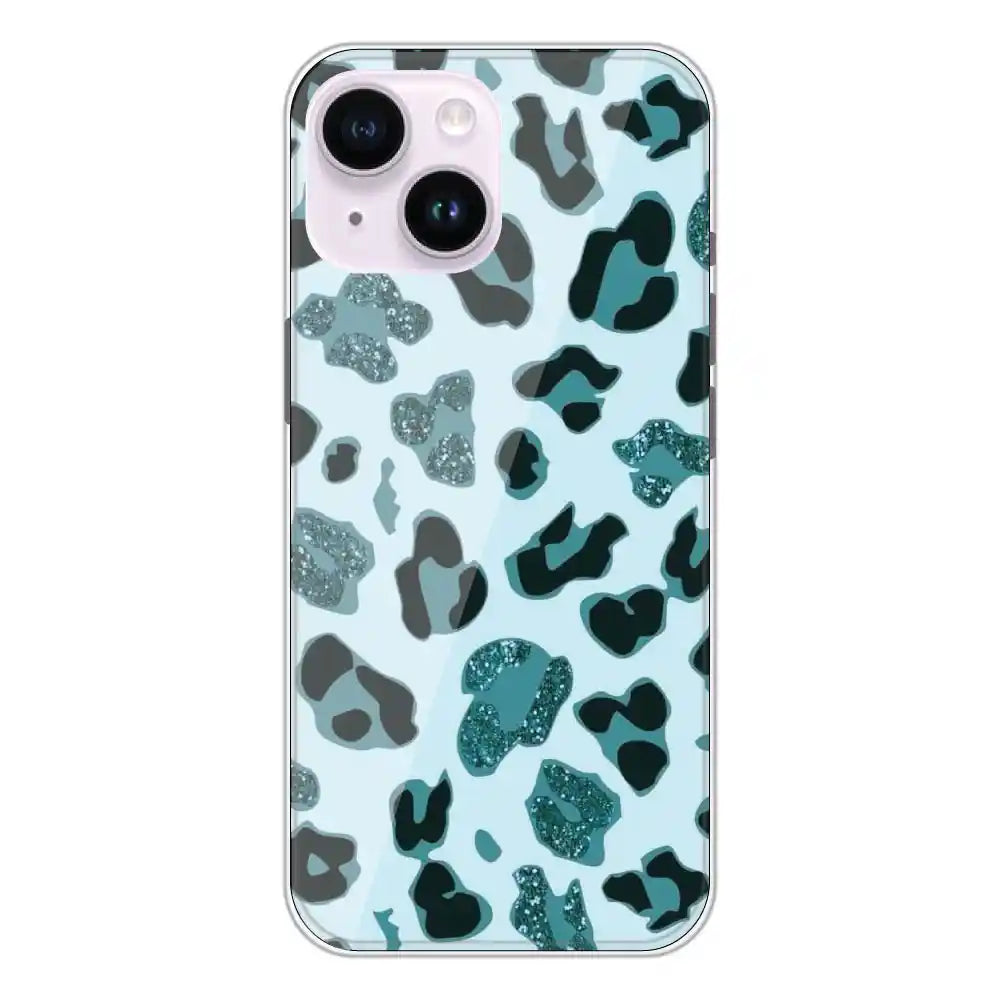 Blue Leopard Glitter Print - Printed Silicone Case For Apple iPhone 14