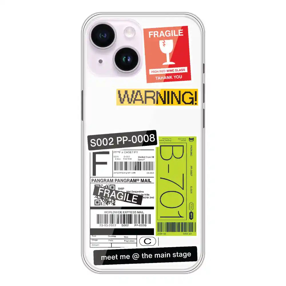 Fragile Labels - Clear Printed Silicone Case For Apple iPhone 14