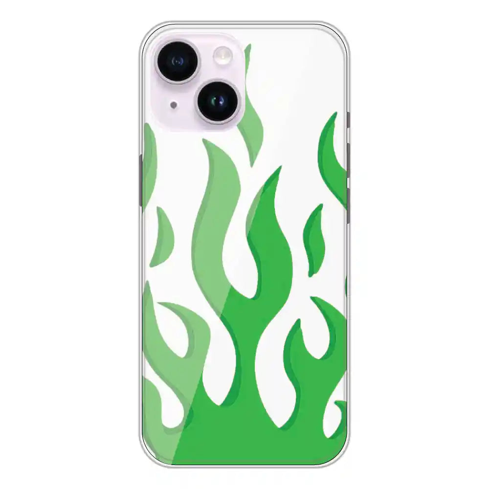 Green Flames - Clear Printed Silicone Case For Apple iPhone 14