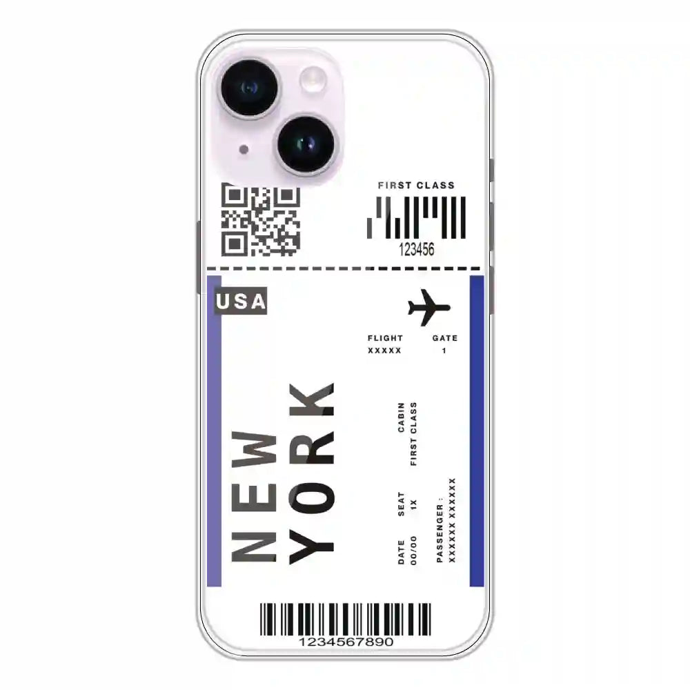 New York Ticket - Clear Printed Silicone Case For Apple iPhone 14