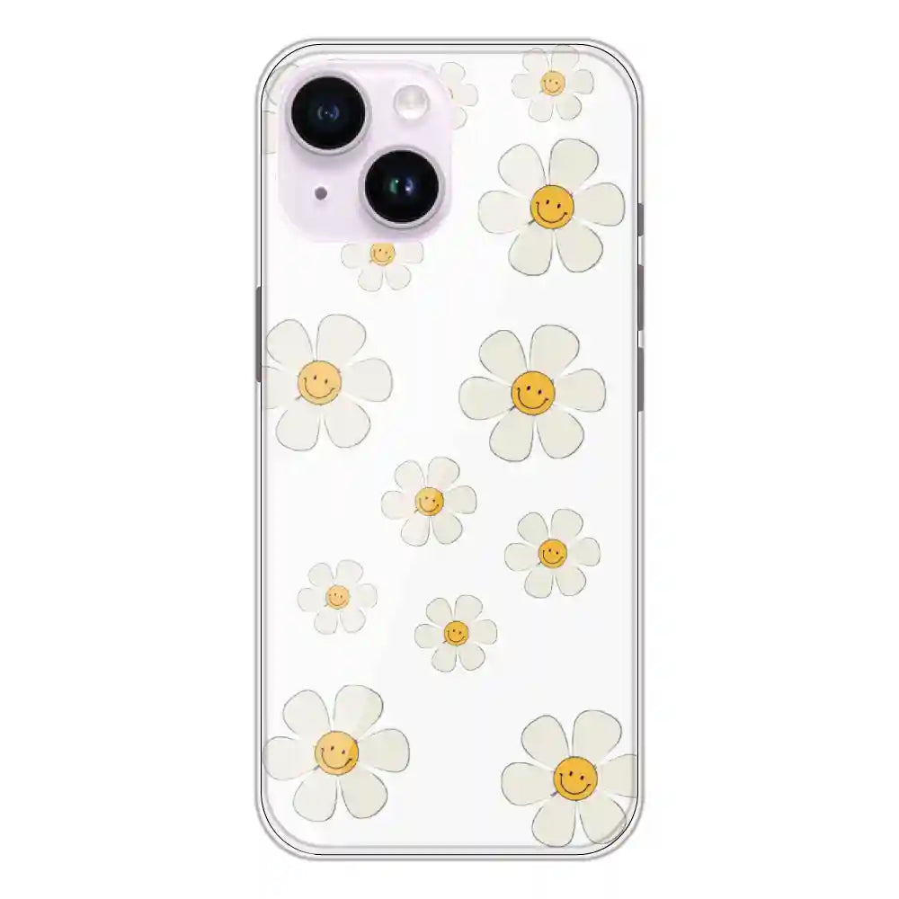 Smile Flowers - Clear Printed Silicone Case For Apple iPhone 14