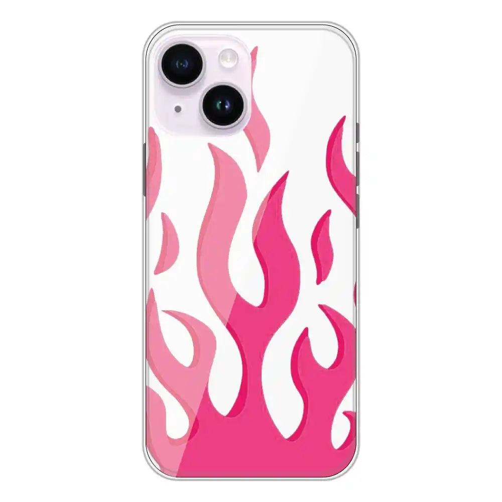 Pink Flames - Clear Printed Silicone Case For Apple iPhone 14