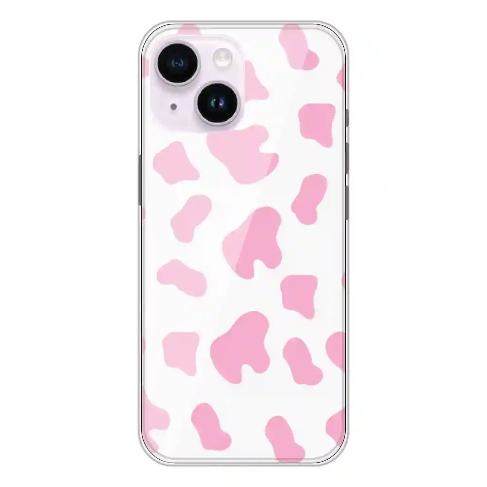 Pink Cow Print - Clear Printed Silicone Case For Apple iPhone 14
