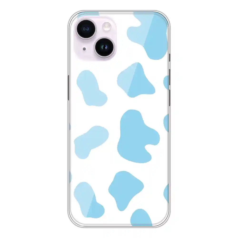 Blue Cow Print - Clear Printed Silicone Case For Apple iPhone 14