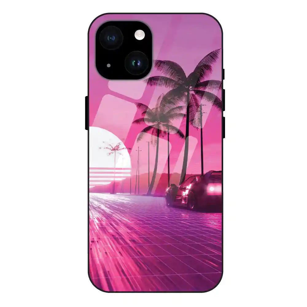 Retro Beach Synthwave - Glass Case For Apple iPhone 14