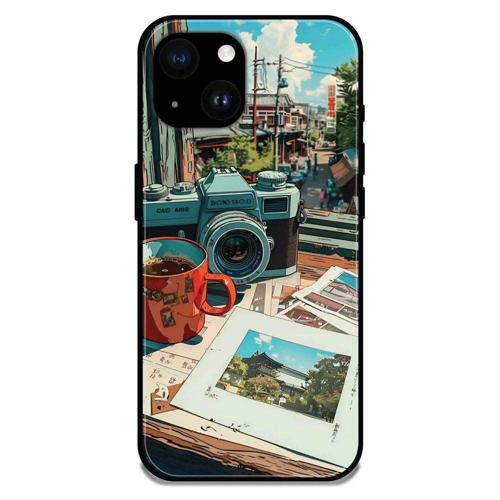 'Vintage Camera Travel Vibes - Glossy Metal Silicone Case For Apple iPhone 14
