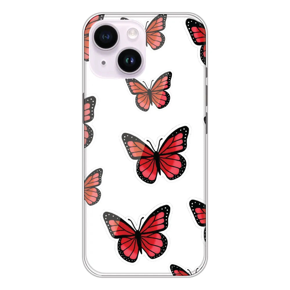 Red Butterfly - Clear Printed Silicone CaseFor Apple iPhone 14