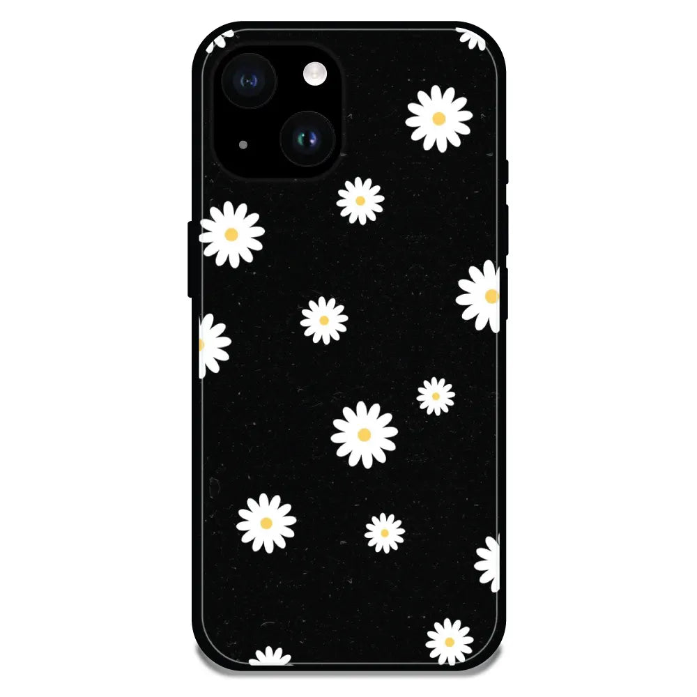 'White And Black Flower - Glossy Metal Silicone Case For Apple iPhone 14