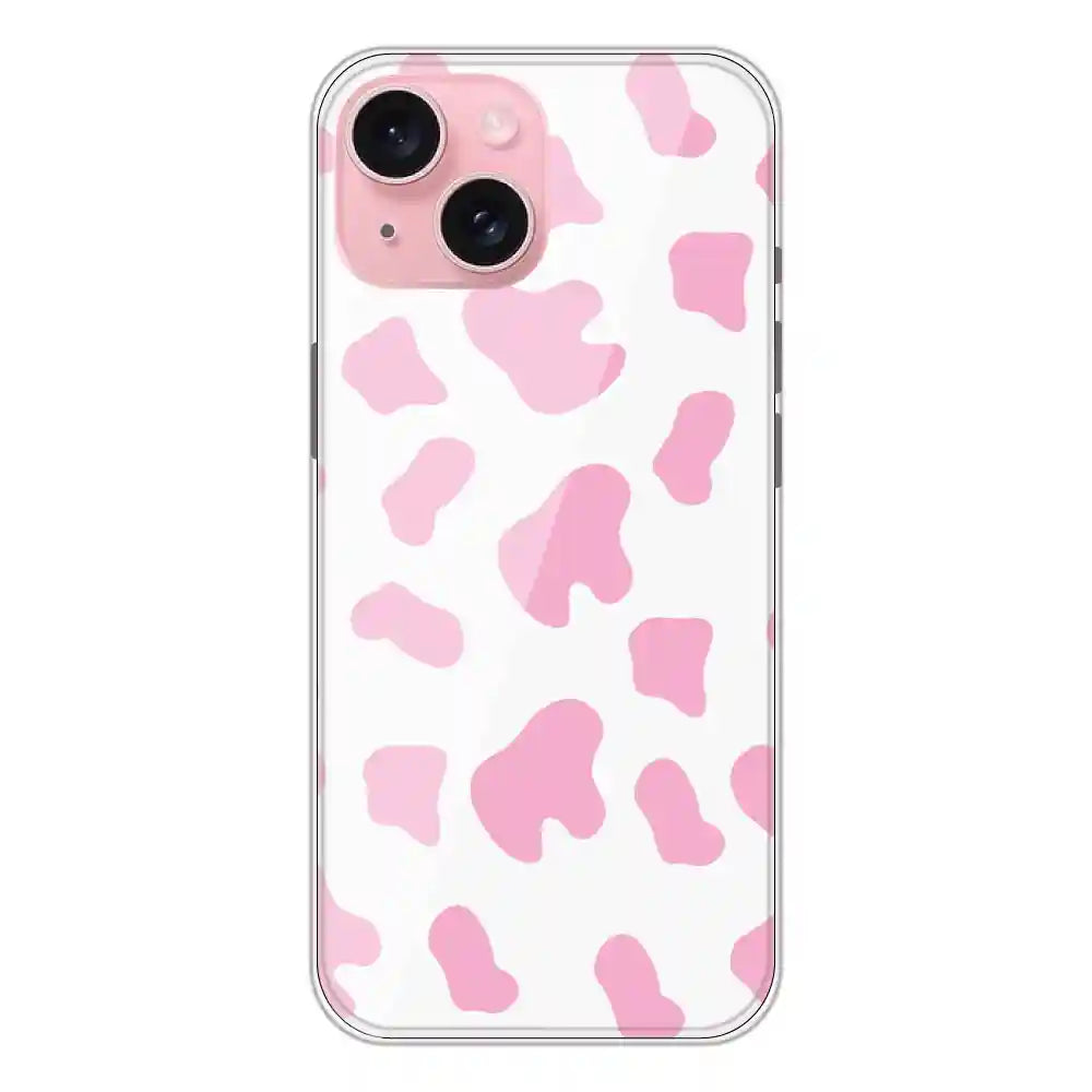 Pink Cow Print - Clear Printed Silicone Case For Apple iPhone 15 Plus