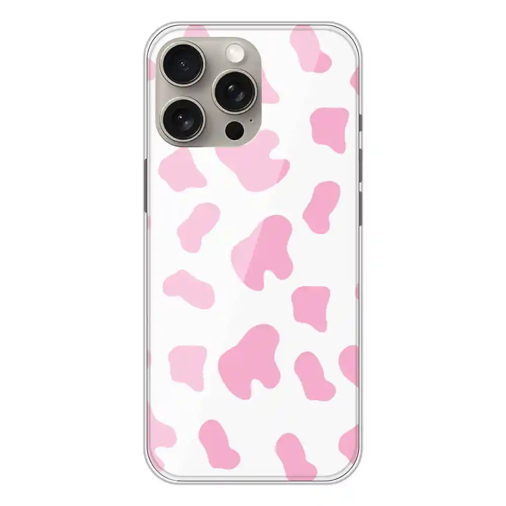 Pink Cow Print - Clear Printed Silicone Case For Apple iPhone 15 Pro Max