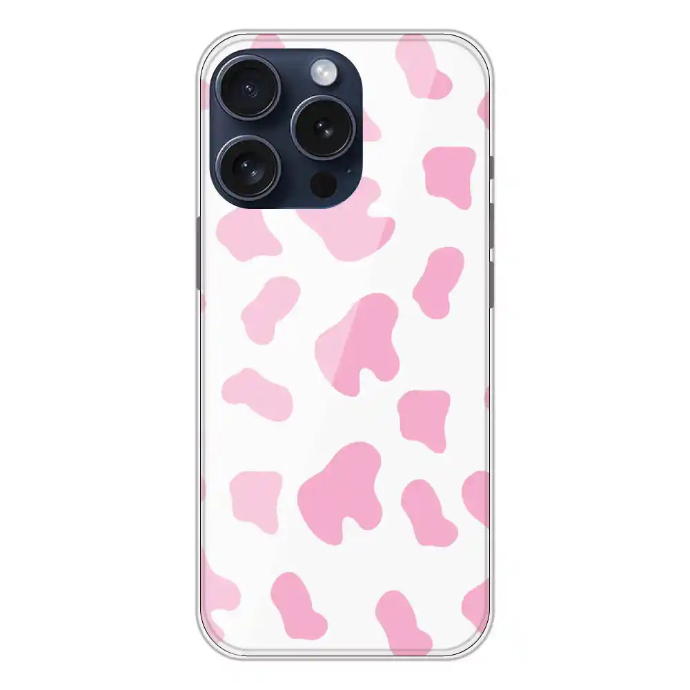 Pink Cow Print - Clear Printed Silicone Case For Apple iPhone 15 Pro