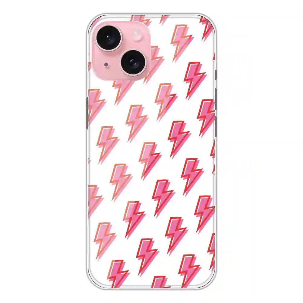 Pink Lightning Bolts - Clear Printed Silicone Case For Apple iPhone 15 Plus