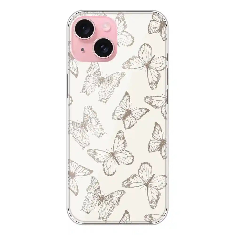 White Butterflies - Printed Silicone Case For Apple iPhone 15 Plus