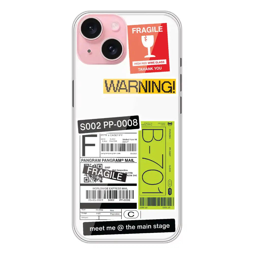 Fragile Labels - Clear Printed Silicone Case For Apple iPhone 15 Plus