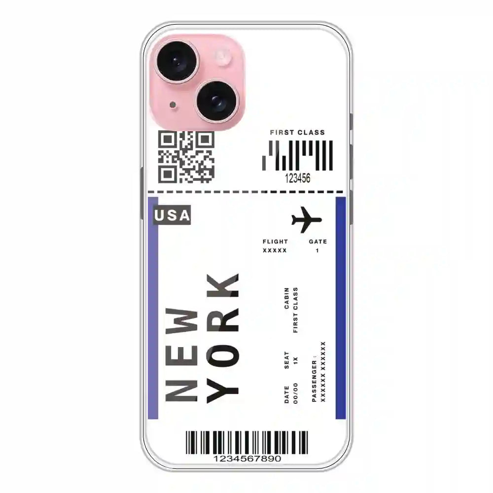 New York Ticket - Clear Printed Silicone Case For Apple iPhone 15 Plus