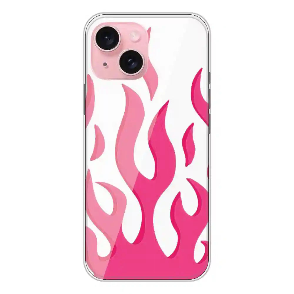 Pink Flames - Clear Printed Silicone Case For Apple iPhone 15 Plus