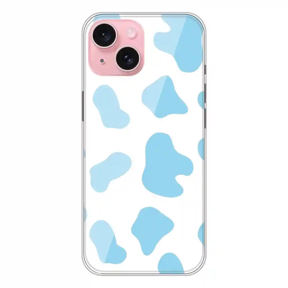 Blue Cow Print - Clear Printed Silicone Case For Apple iPhone 15