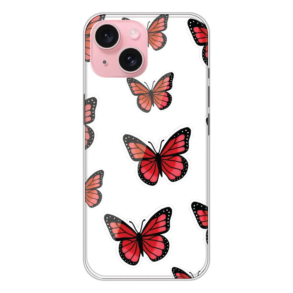 Red Butterfly - Clear Printed Silicone CaseFor Apple iPhone 15 Plus