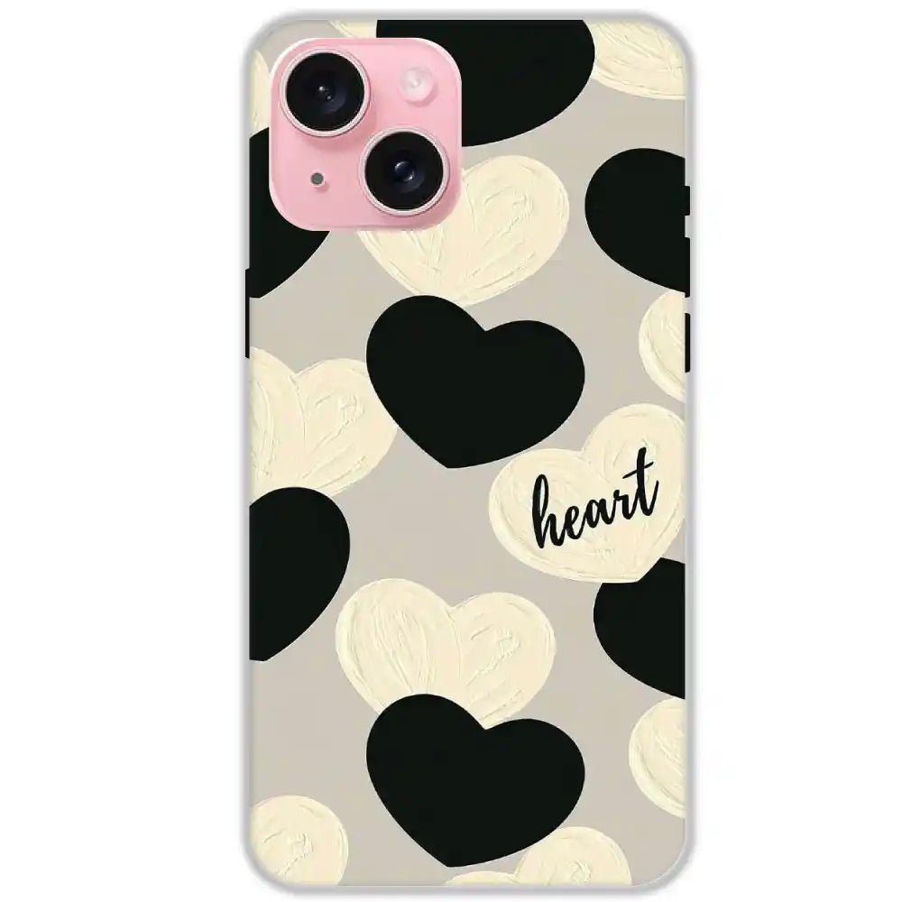 Black And White Heart - Hard Cases For Apple iPhone 15 Plus