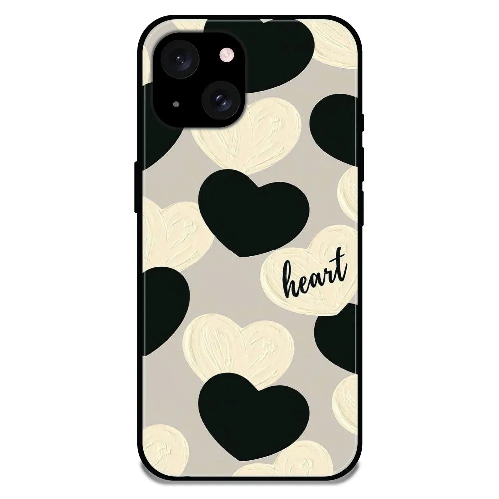 'Black And White Heart - Glossy Metal Silicone Case For Apple iPhone 15 Plus