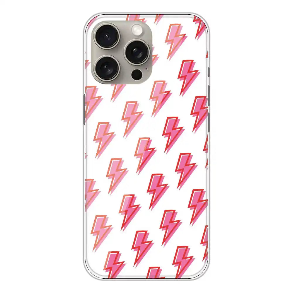 Pink Lightning Bolts - Clear Printed Silicone Case For Apple iPhone 15 Pro Max