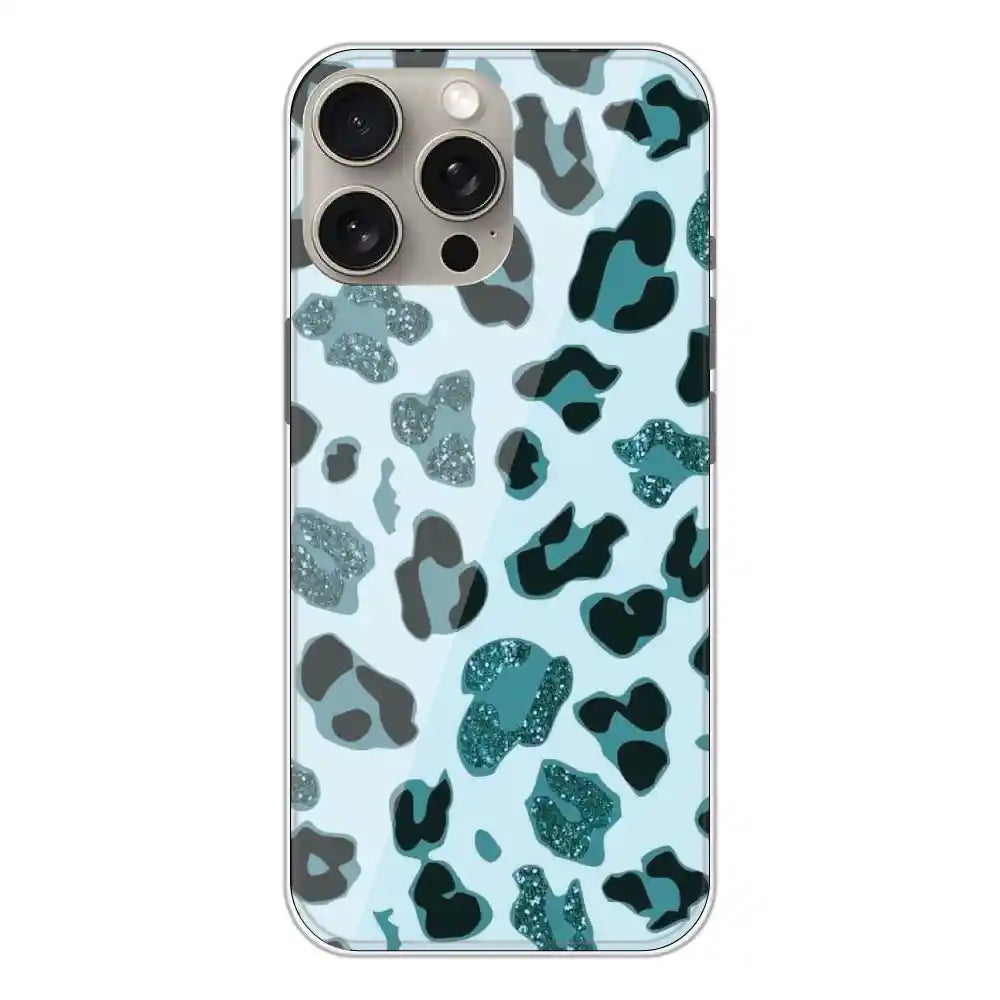 Blue Leopard Glitter Print - Printed Silicone Case For Apple iPhone 15 Pro Max