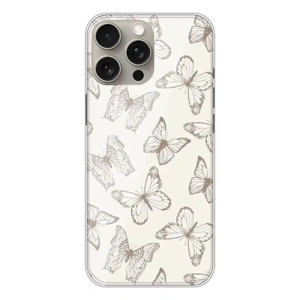 White Butterflies - Printed Silicone Case For Apple iPhone 15 Pro Max