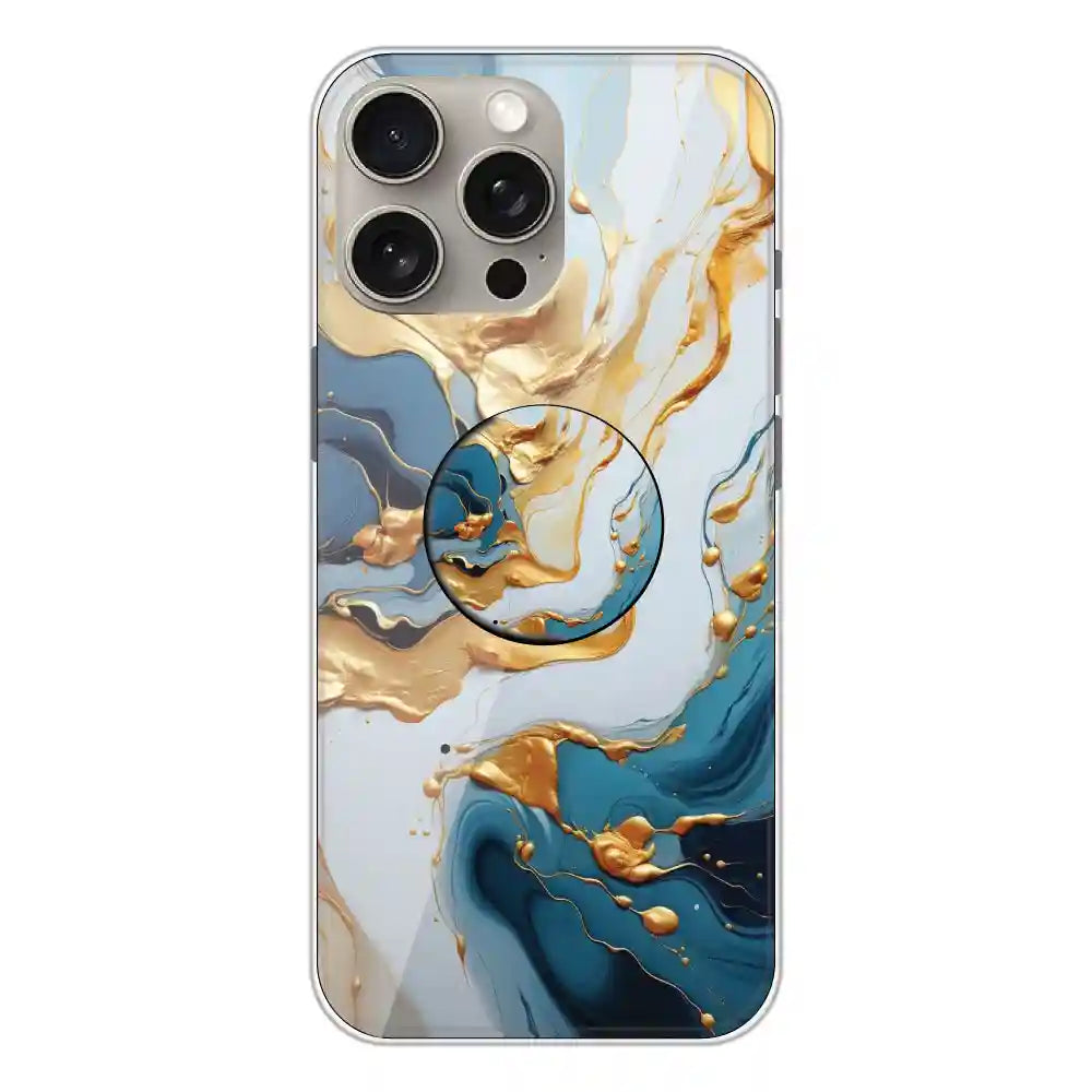 Blue and Gold Marble - Silicone Grip Case For Apple iPhone 15 Pro Max