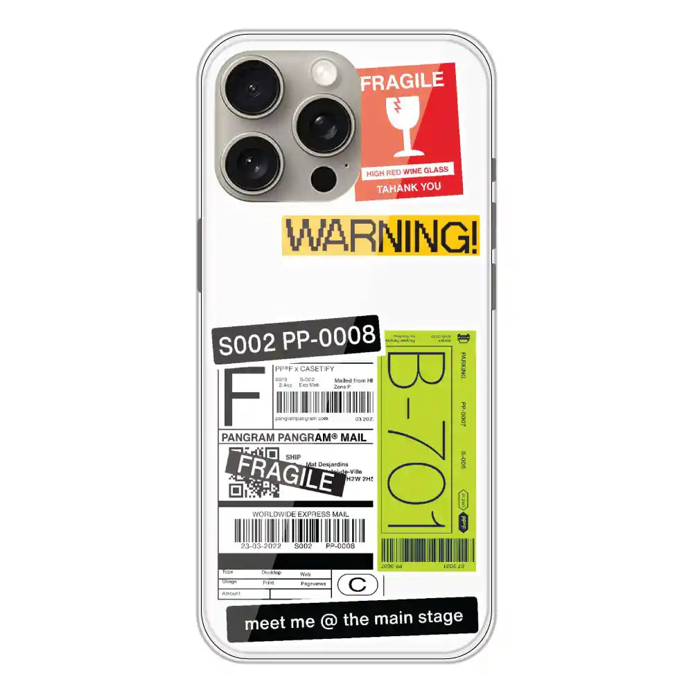 Fragile Labels - Clear Printed Silicone Case For Apple iPhone 15 Pro Max